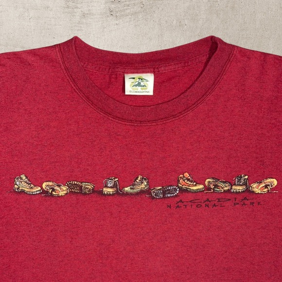 Vintage‎ Acadia National Park Graphic T-Shirt Mens XL Red Maine Hiking USA Made - Picture 3 of 7
